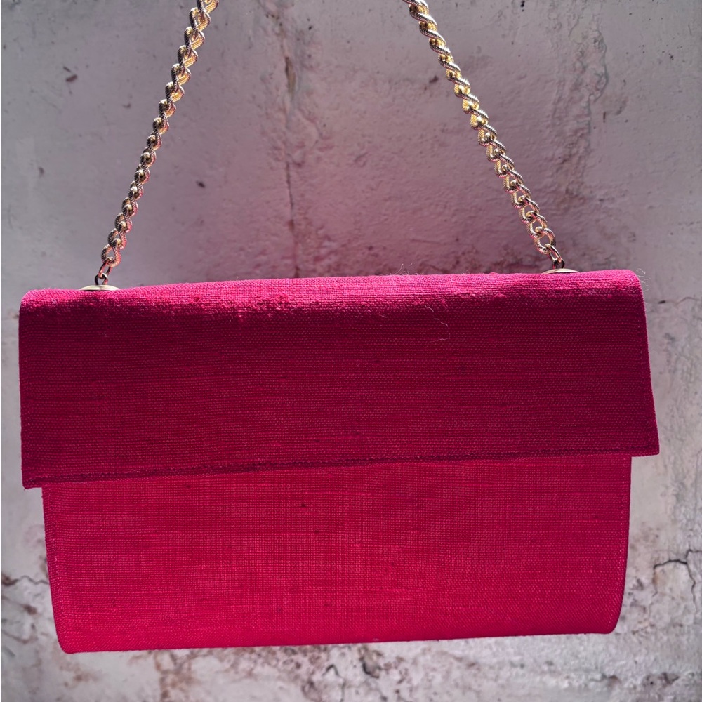 Vintage Margaret Smith Red Linen Chain-Handle Evening Bag - NWOT
